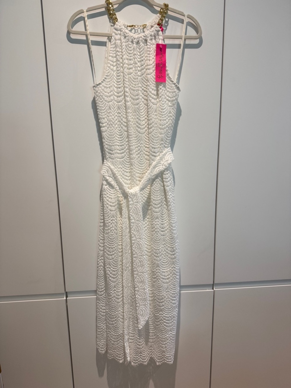 Lilly Pulitzer White Crochet Halter Midi Dress M